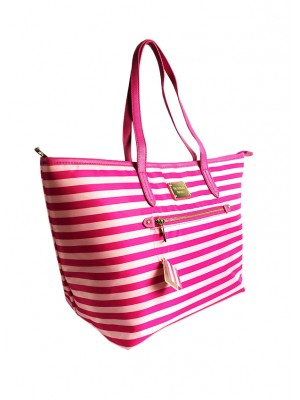 VCHB-261*VICTORIA'S SECRET NYLON PRINTED TOTE (PINK STRIPES)